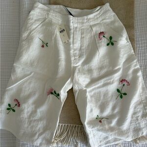 Floral Embroidered White Shorts